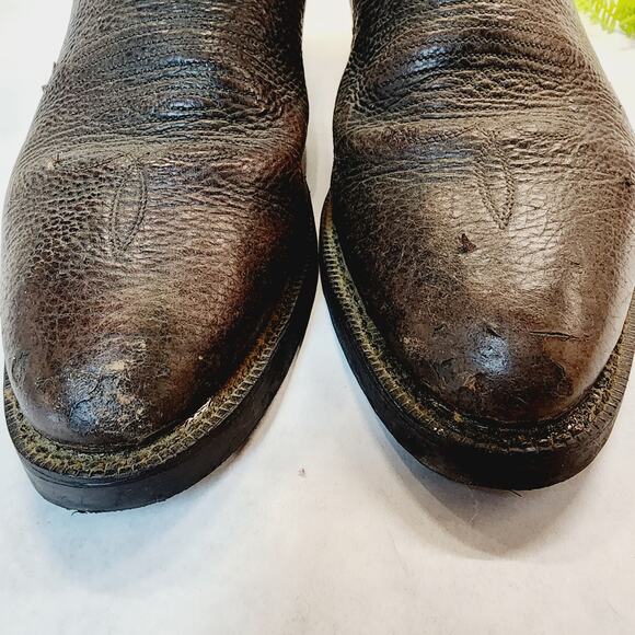 Tony Lama Boots 10B Cowboy Brown Leather Handcrafted Oil Resistant Mens - Picture 11 of 16